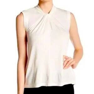 NWT $185 Rebecca Taylor Jersey Twisted Tank Top in Chalk-White-Size Large
